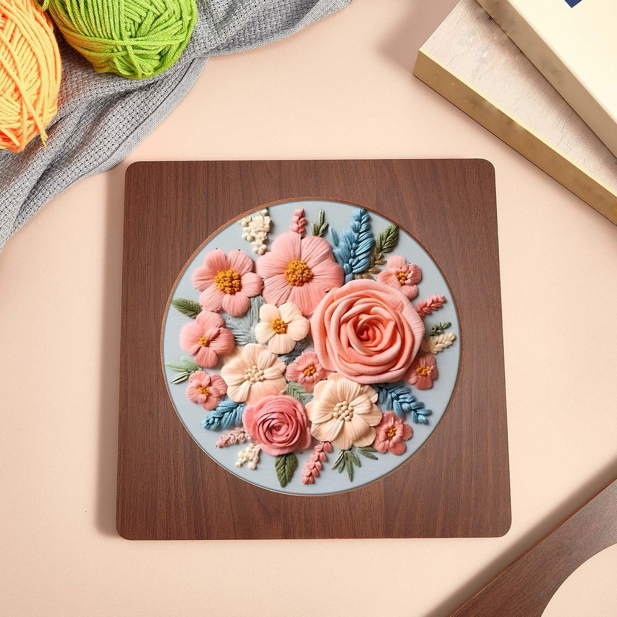 Wenqik 6 Pcs Wood Embroidery Hoop Frame Set 8 Inch Embroidery Hoops Wood Display Frame for Finished Cross Stitch or DIY Art Craft Sewing Ornaments (Without Hoops)(Square) Wenqik