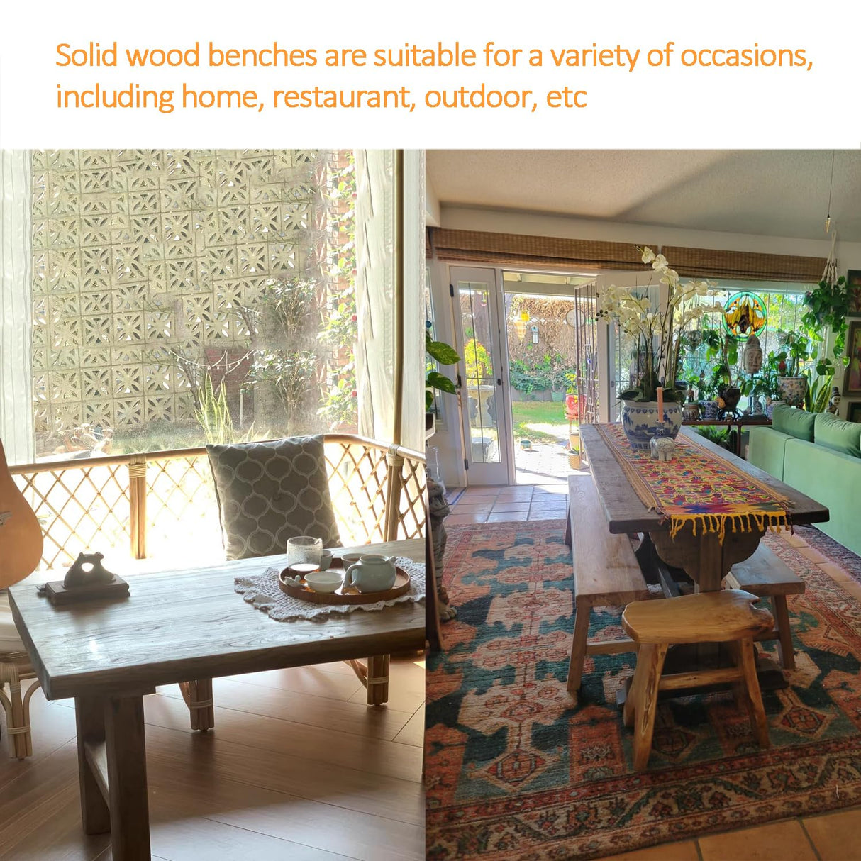 Farmhouse Indoor Wooden Living Room Dining Bench, Asian Natural Wood Kitchen Entryway Benc with Armless Design and Short Height, Solid Wood Shoe Bench Entryway Benches,Wooden benc indoor100*26 * 45cm Generic