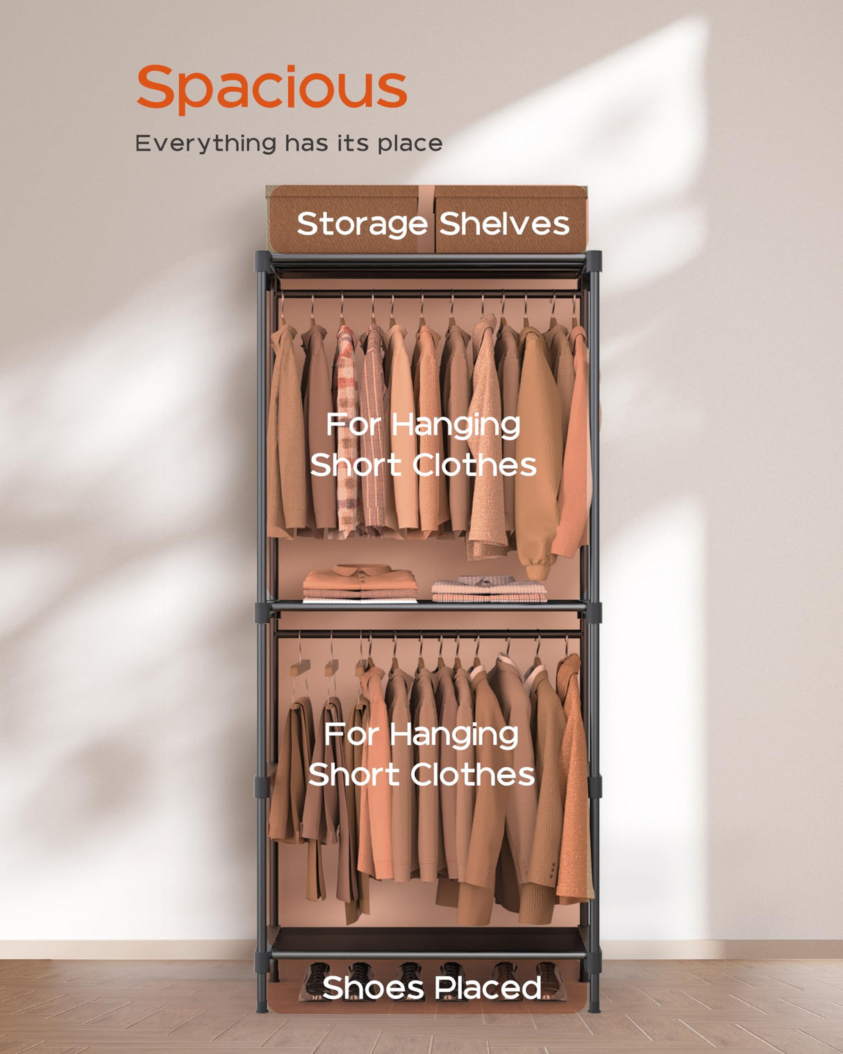 CASAMAYA Clothes Rack, Portable Closet, 27.6 Inch Wardrobe Closet, Clothes Storage Organizer with Shelves and 2 Hanging Rods, Easy to Assembly, Black PCT001B01 CASAMAYA