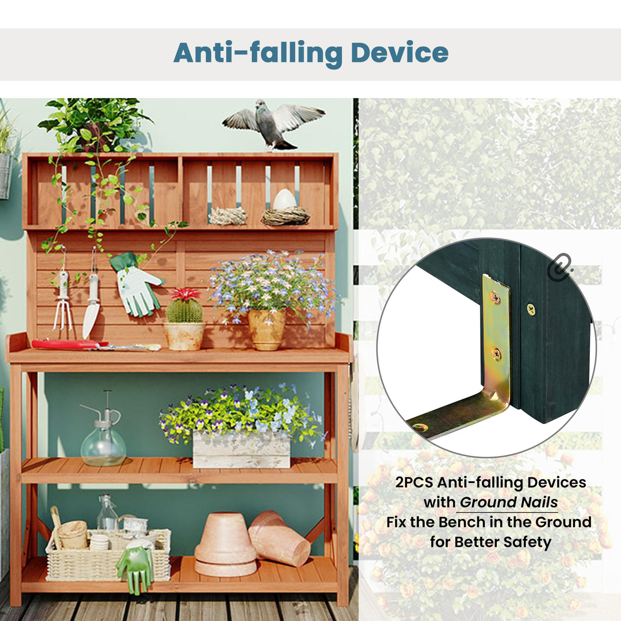 Outdoor Wooden Potting Bench Table – Farmhouse Garden Workstation with Drawers, Cabinet & Storage Shelves, Large Fir Wood Work Table for Patio, Backyard, Mudroom, Greenhouse (Natural, 65'' H) Generic