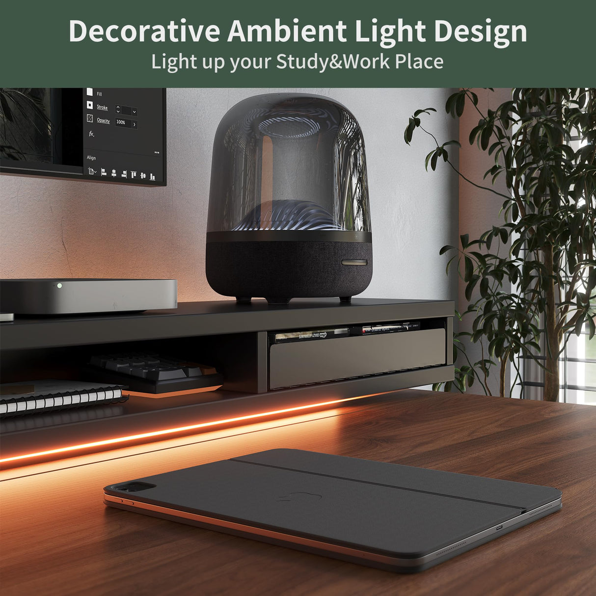 FEZIBO 55 x 24 Inch Height Adjustable Electric Standing Desk with Double Drawers, Stand Up Desk with LED Strips, Sit Stand Desk with Monitor Stand, Black Walnut FEZIBO