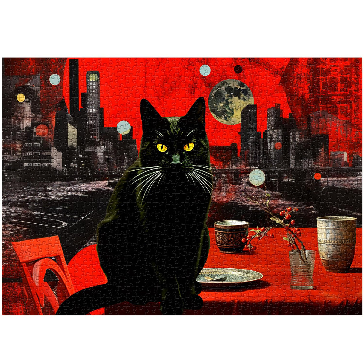 Vintage Cat Puzzles for Adults 1000 Pieces, Impossible Black Cat Art Jigsaw Puzzles, Hard Retro Kitty Kitten Animal Puzzle PPuzzling