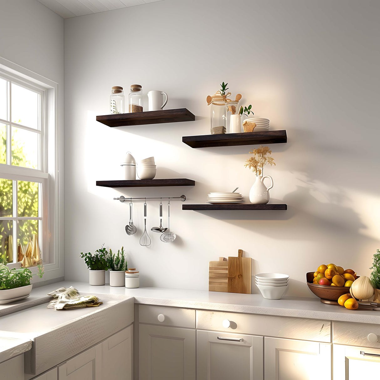 GXYAWPJ Farmhouse Floating Shelves for Wall, Rustic Brown Wall Shelves for Bedroom, Set of 6 Wood Shelves for Room Wall GXYAWPJ