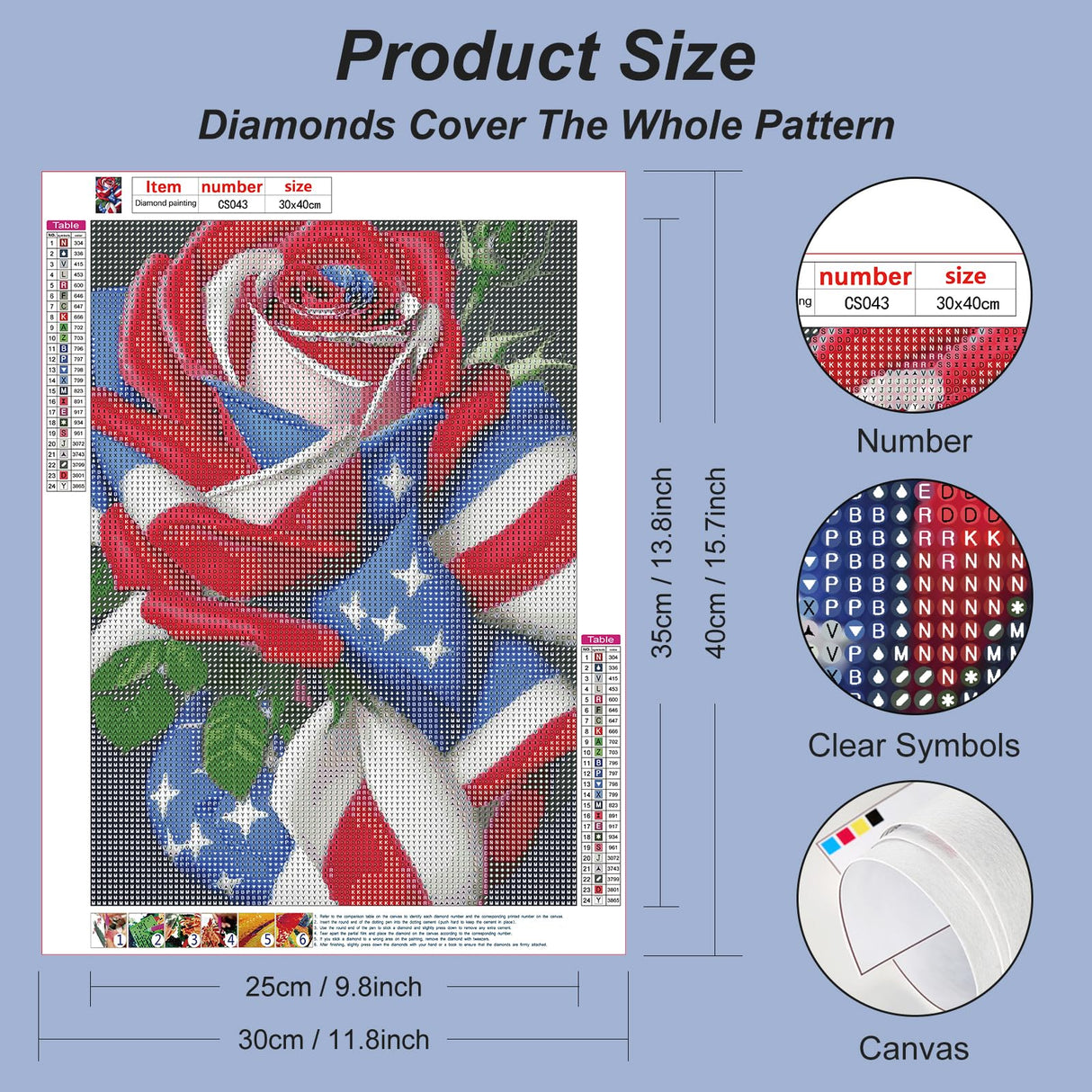 Acudotr Diamond Painting Kits for Adults, 5D DIY Diamond Art Kits for Beginners, Full Drill Diamond Painting Kits for Home Wall Decor, Flag Rose, 12x16 Inch Acudotr