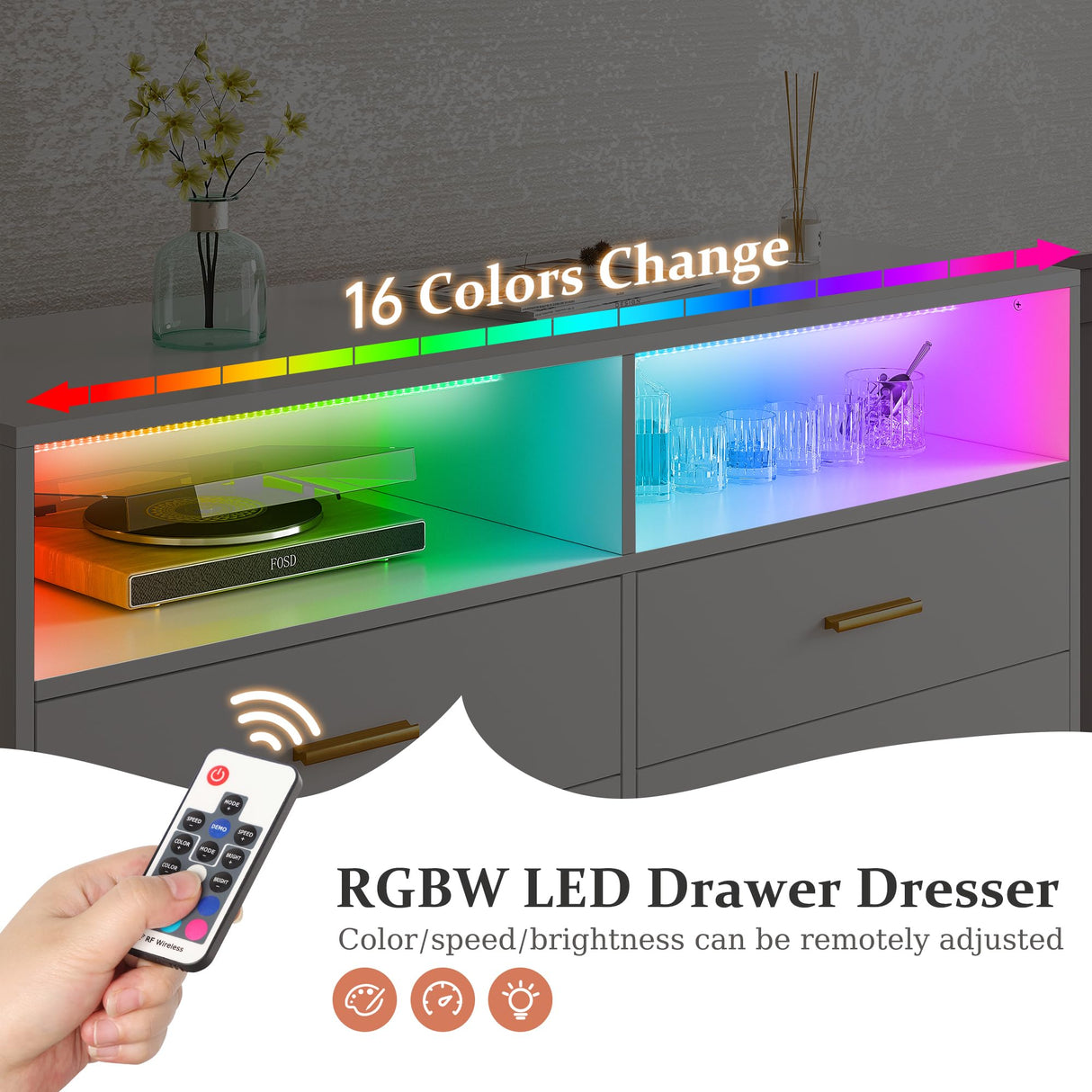 EnHomee Dresser, Dresser for Bedroom, White Dresser with LED, Wood Dressers & Chests of Drawers, 6 Drawers Dresser for Bedroom, Dresser Wood, Large Dressers Bedroom Furniture EnHomee