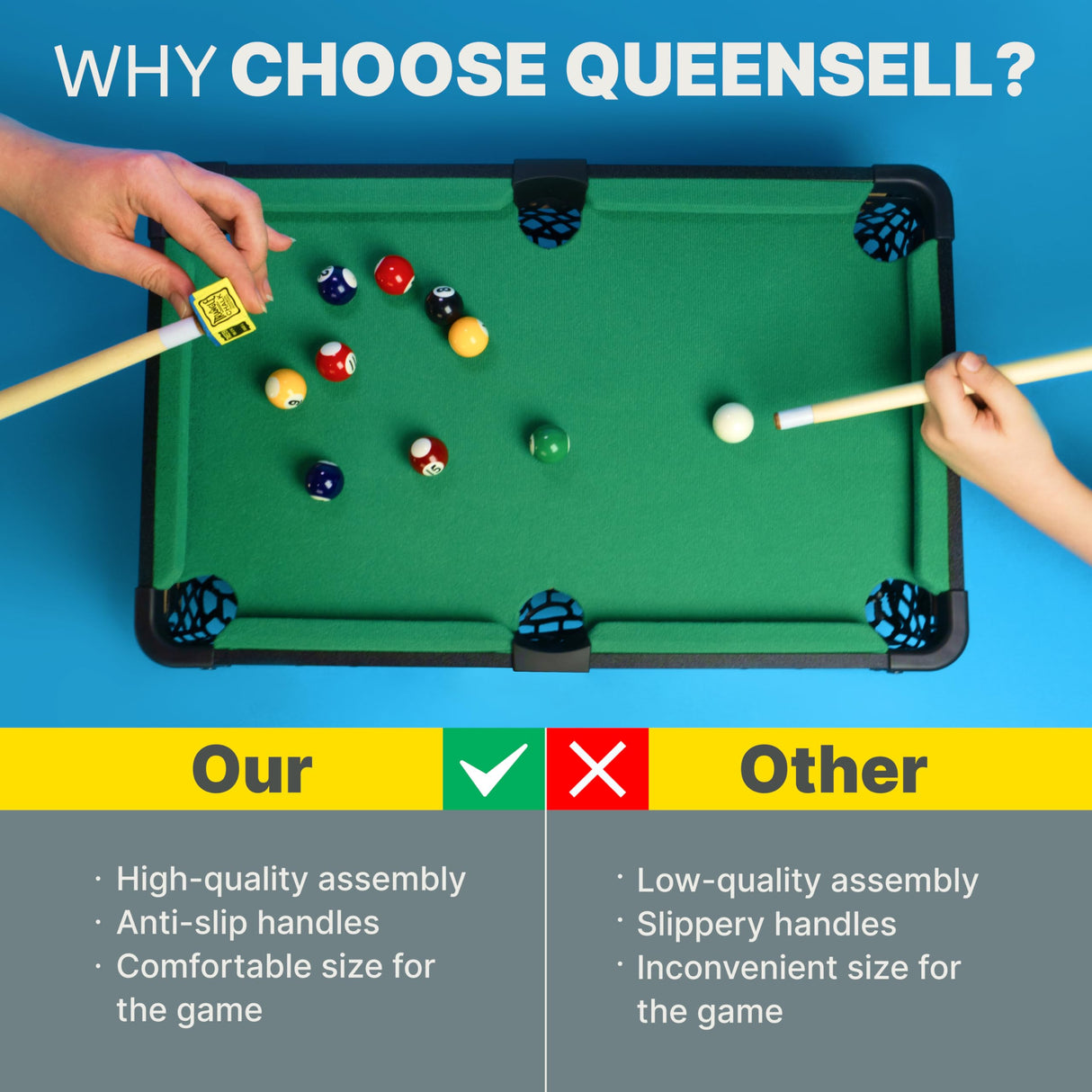 Mini Pool Table for Kids and Adults – 20-Inch Small Pool Table, Mini Billiards Table for Family Game Nights - Simple Assembly Required Queensell