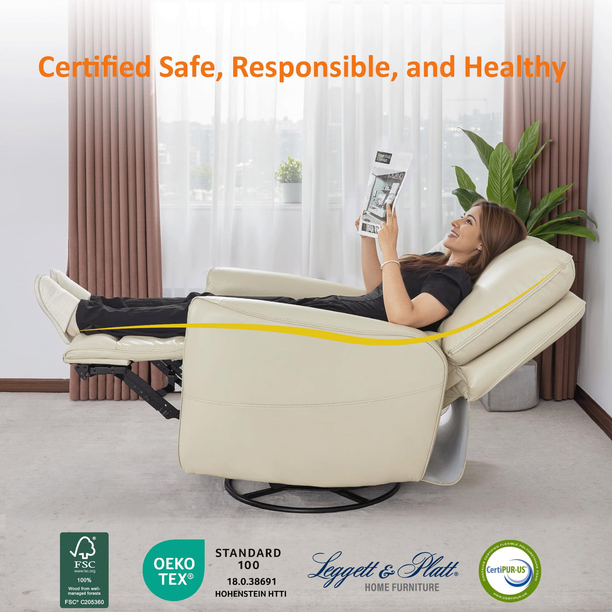 MCombo Power Swivel Rocker Recliner with Lumbar Support, Faux Leather Electric Nursery Glider Recliner Chair for Living Room, 6922 (Cream White) MCombo