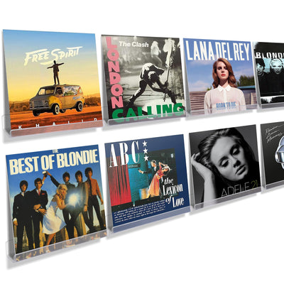 upsimples 8 Pack Vinyl Record Wall Mount Shelves, 12" Vinyl Holder for Album Record Storage & Display, Clear Acrylic Floating Shelves for Wall Decor, Kids Bookshelf, Magazine Rack, Picture Ledge