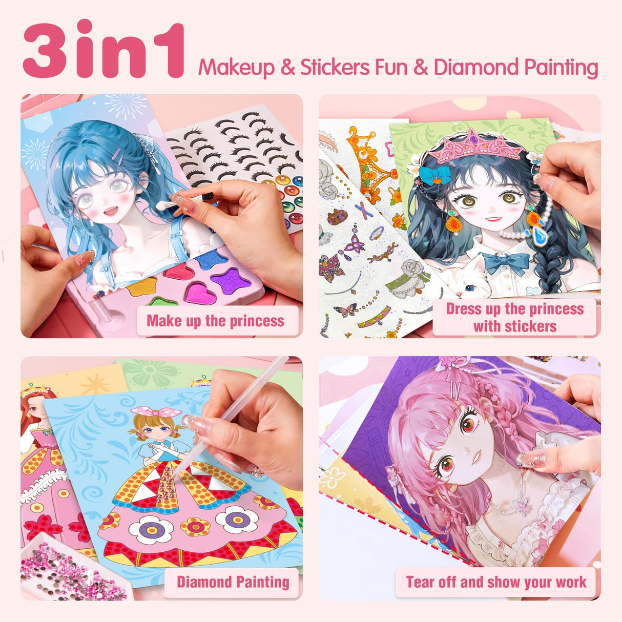Art Craft Activity for Kids, Paper Craft Kits - Paper Makeup DIY Girls Toy Kit with Diamond Painting & Princess Dress Up Set, Ideal Birthday Halloween Party Gift for Girls Ages 4 5 6 7 8 9+ Year Old ZHOC