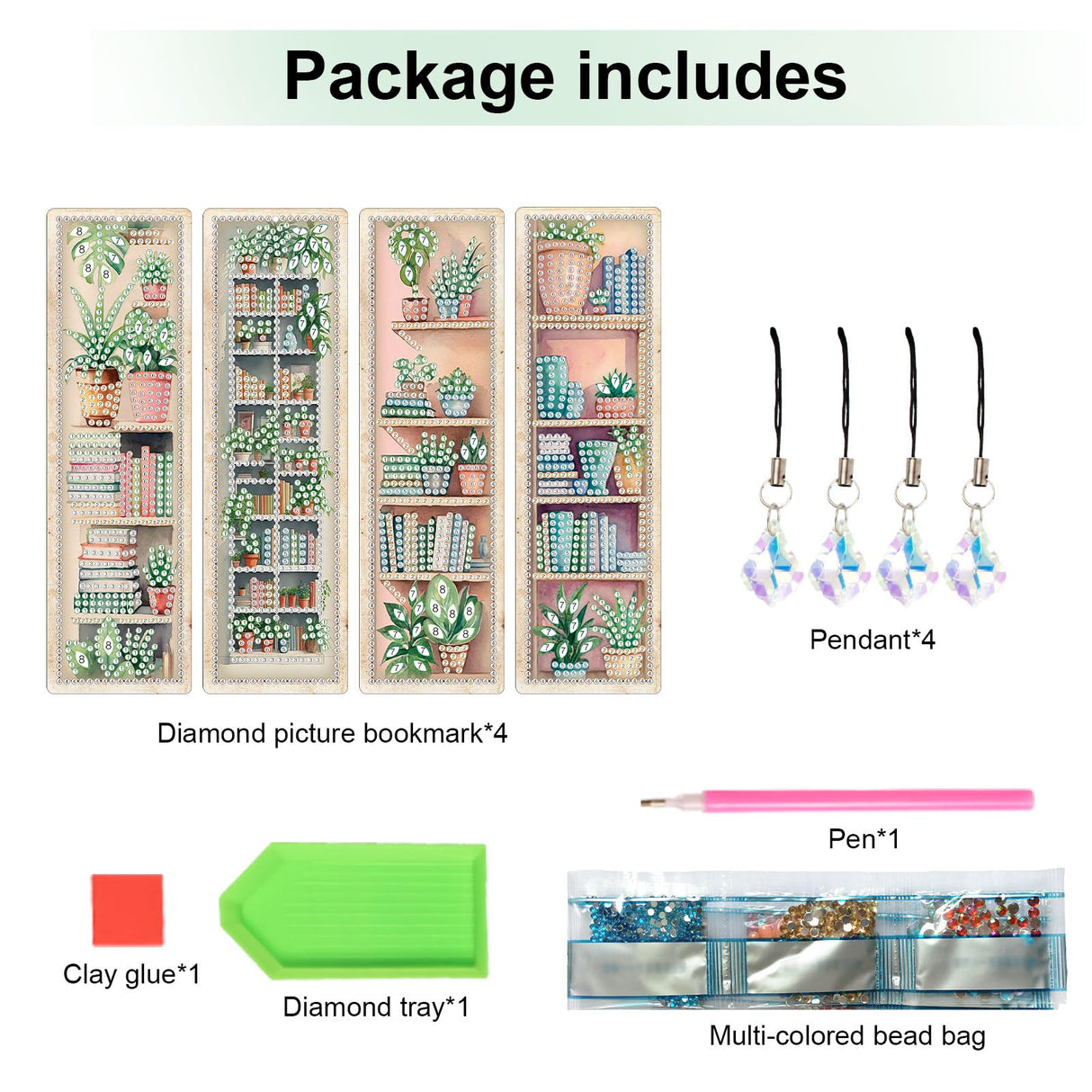 4 Pieces Diamond Painting Bookmarks for Adults Plant Bookshelf Design 5D Rhinestone Art Bookmark Kits Beautiful DIY Diamond Art Bookmarks with Tassels Crafts Gifts Supplies AiYuanzsh