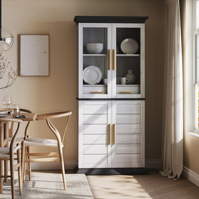 BELLEZE 72" Tall Kitchen Pantry, Large Storage Cabinet with Doors and Shelves, 2 Built-in Drawers, Freestanding Hutch Cabinet with Storage for Kitchen,Dining Room and Living Room (White)