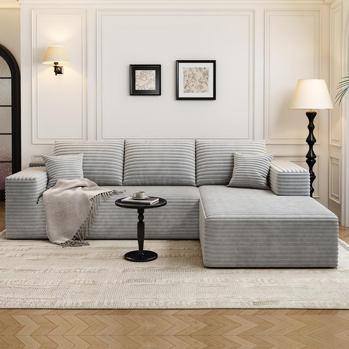 107.5" Cloud Modular Sectional Sofa Couch with L-Shape Chaise,Modern Minimalist Upholstered Couches for Living Room Bedroom,Deep Seat Corner Couch,No Assembly Required (Grey,Right Facing Chaise) Settab