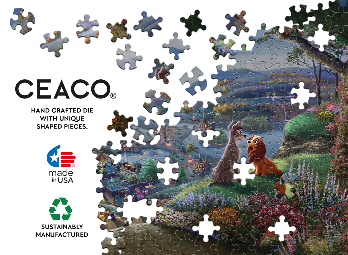 Ceaco - Disney - Thomas Kinkade - Lady and The Tramp Falling in Love - 300 Oversized Piece Jigsaw Puzzle Ceaco