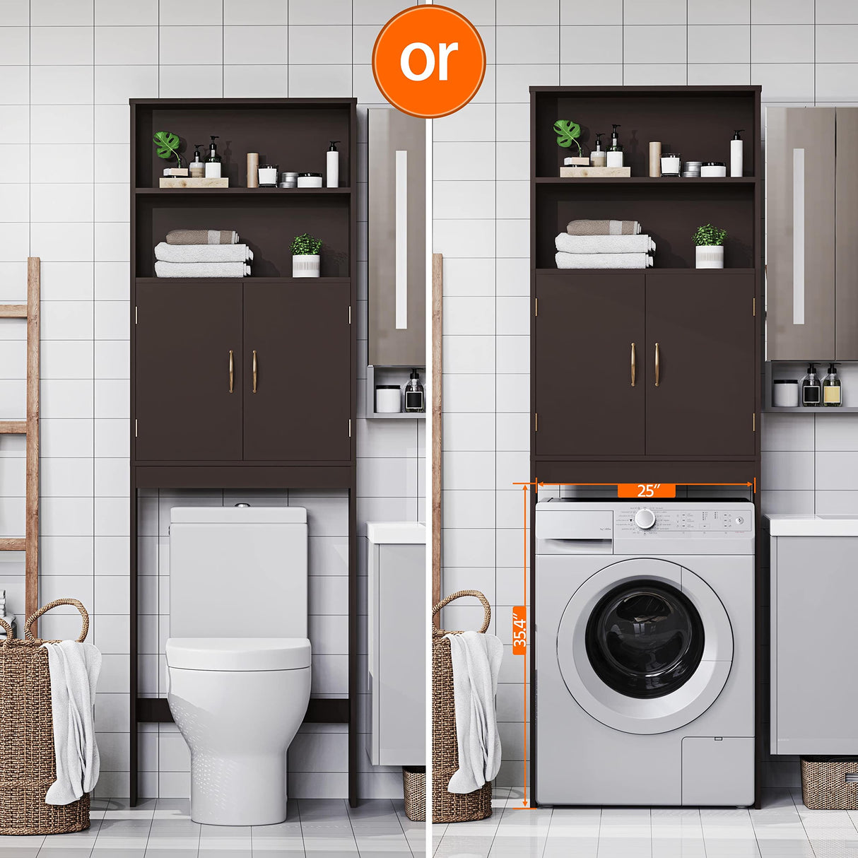 Yaheetech Over The Toilet Storage, Taller Bathroom Organizer Space-Saving Storage Cabinet with Adjustable Shelves and Double Doors, 77 in H, Espresso Yaheetech