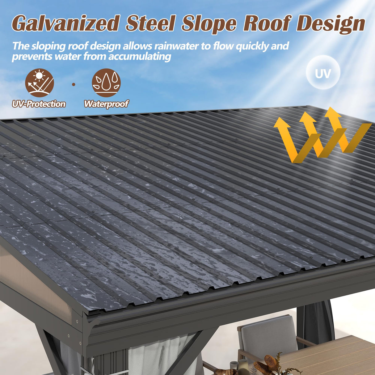 10' x 12' Hardtop Wall Mounted Gazebo, Lean to Gazebo with Galvanized Steel Roof Aluminum Frame Wall Gazebos Pergola with Netting&Curtains for Outdoor, Backyard, Patio Raysfung