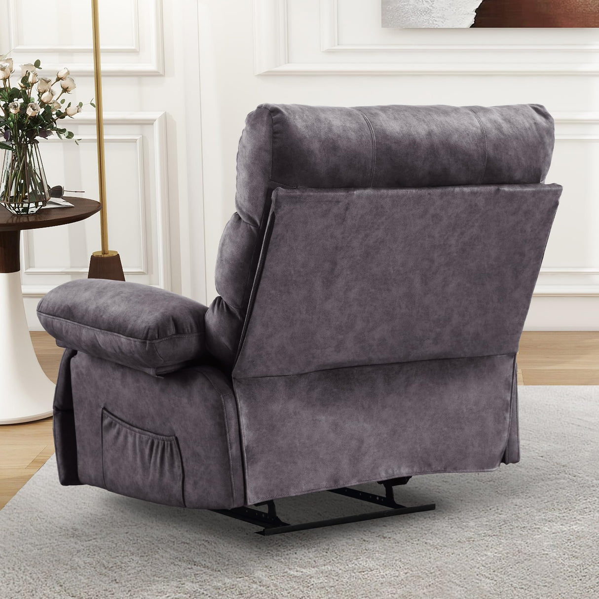 Oversized Recliner Chair Extra Wide Large Recliner for Adults 350lbs with Lumbar Support Pillow Nursery Chair Living Room (Manual, GREY-6002) HOMYEDAMIC