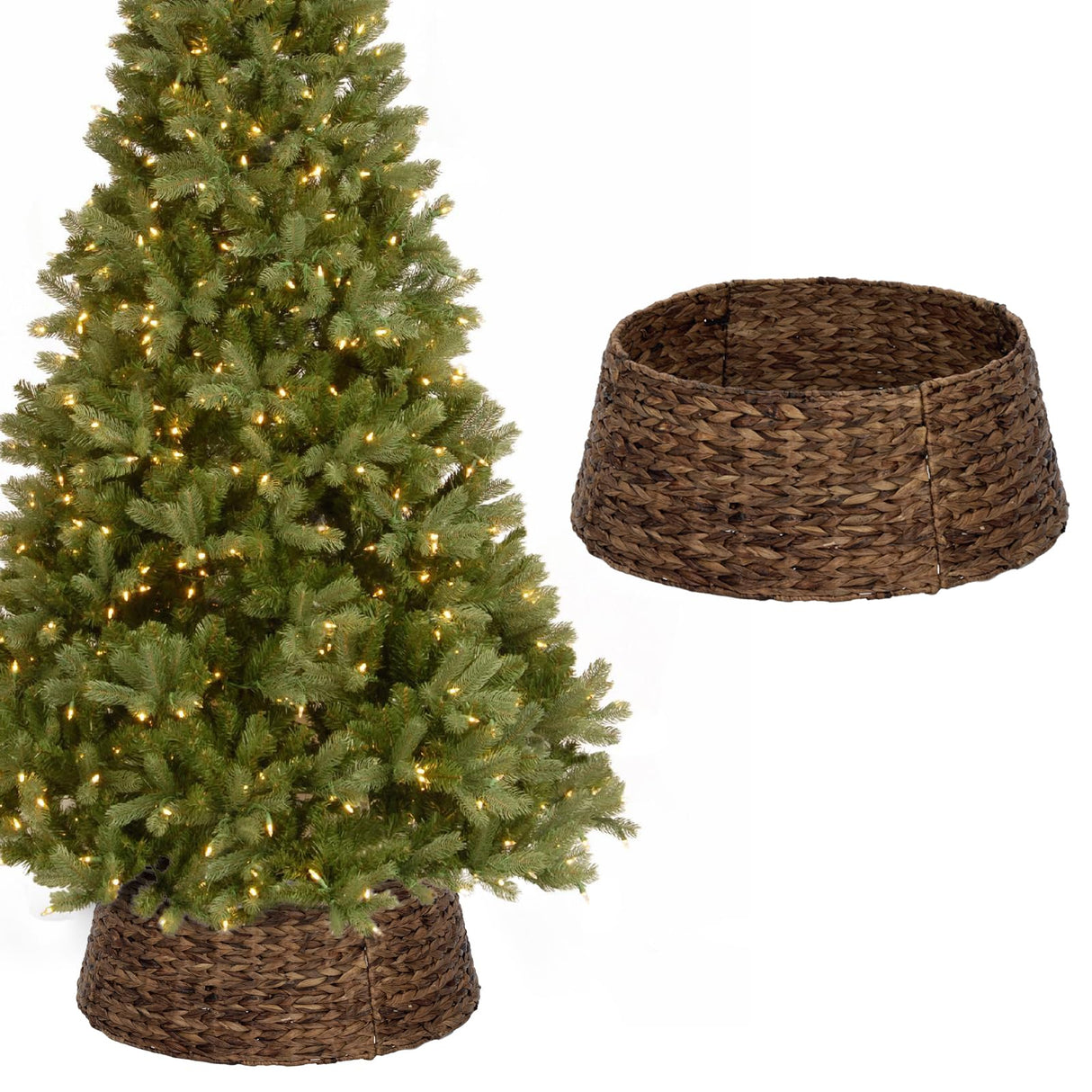 Christmas Tree Collar, 23.5’’ D Handmade Water Hyacinth Christmas Stand Tree Collar Basket Base Cover for Holiday Decoration BAYN