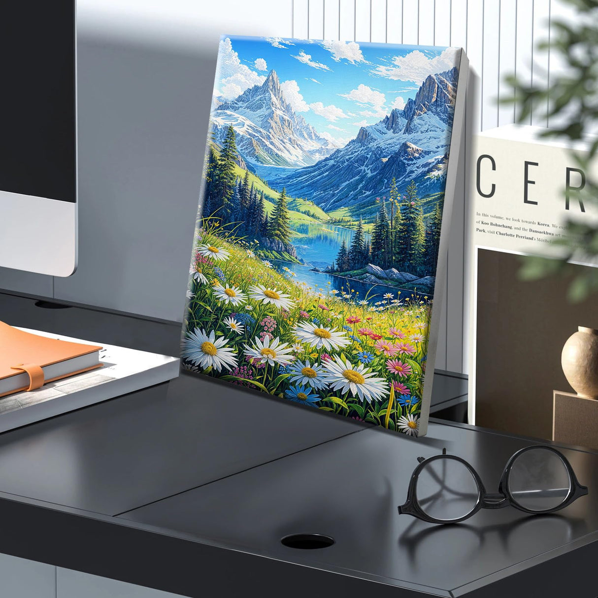 JOOZ Mountain Paint by Numbers Kit for Adults with Frame, Landscape Paint by Number with Easel, DIY Landscape Flower Adult Paint by Number Kits Framed Canvas for Home Wall Decor 8 x 12 Inch JOOZ