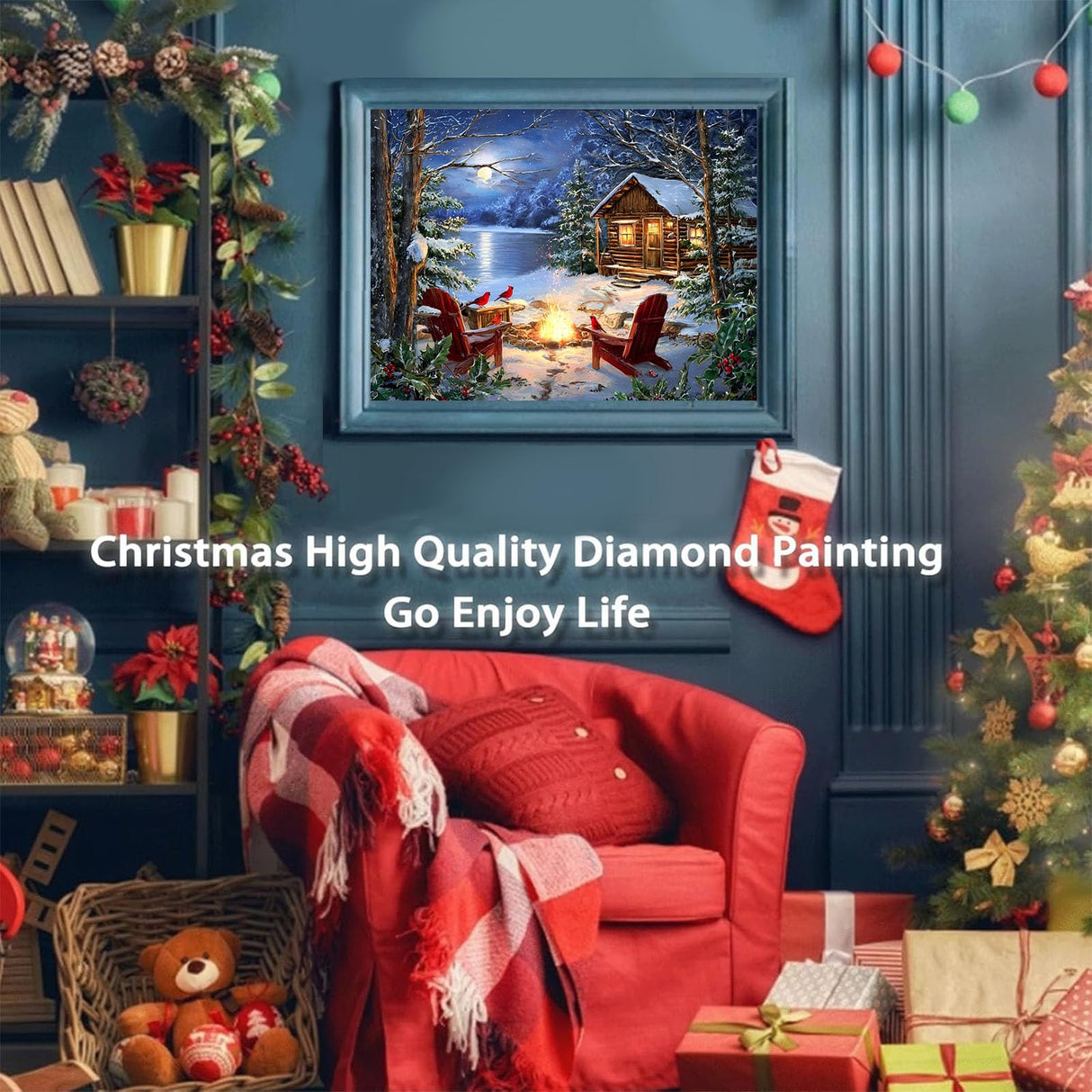 xackcme Lake Diamond Painting Kits for Adults, Winter Scenery Diamond Art Kits for Adults, Round 5D Snow Landscape Gem Art Kit for Adult DIY Crafts Kit Gift Sweet Home Wall Decor Gifts (16x12 inch) xackcme