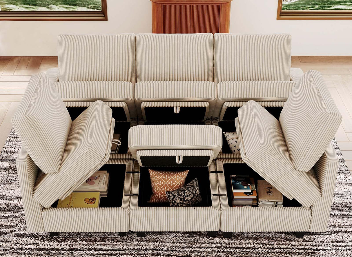 Belffin Modular Sectional Sleeper with Storage Ottoman Corduroy Sectional Couch with Chaise Convertible Modern Sectional Sofa Couch Beige Belffin
