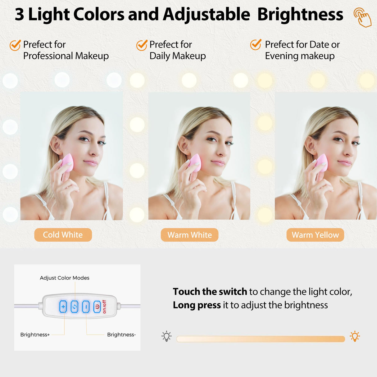 ANWBROAD 49.2" Large Vanity Desk with Mirror and Lights White Makeup Vanity Desk with Glass Top and Power Outlet 8 Drawers Nightstand 5 Hooks Vanity Table with Stool for Bedroom Women Girls UBDT88W ANWBROAD