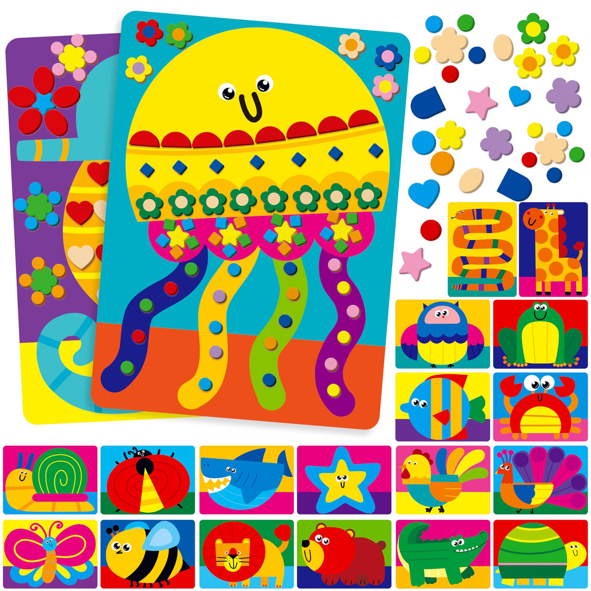 Sticker Art Activity, 20 Animals With 1660 Foam Stickers in 10 Colors - Fun DIY Craft Kits Travel Game for Kids, Boys & Girls SpriteGru