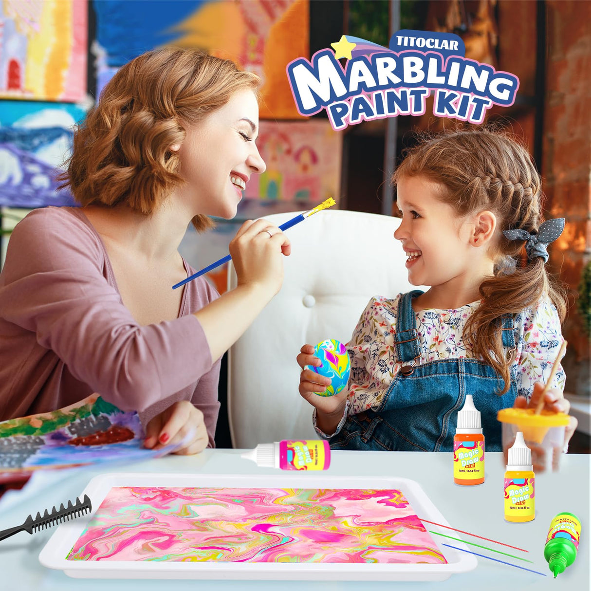 Titoclar Water Marbling Paint for Kids, Art Supplies for Kids,Arts and Crafts for Girls Boys Ages 8-12 6-8 3-5, Birthday Gifts Toys for Girls 3+ Years Old Titoclar