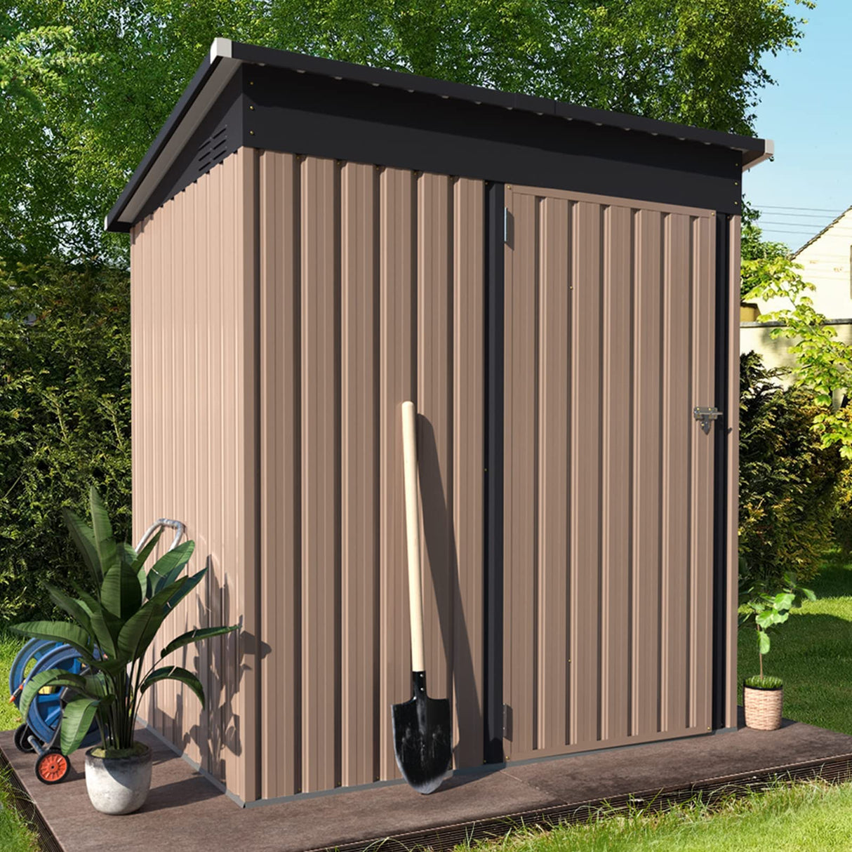AECOJOY 5' x 3' Outdoor Storage Shed, Small Metal Shed (16.6 Sq.Ft Land) with Design of Lockable Door, Utility and Tool Storage for Garden, Backyard, Patio, Outside use. AECOJOY