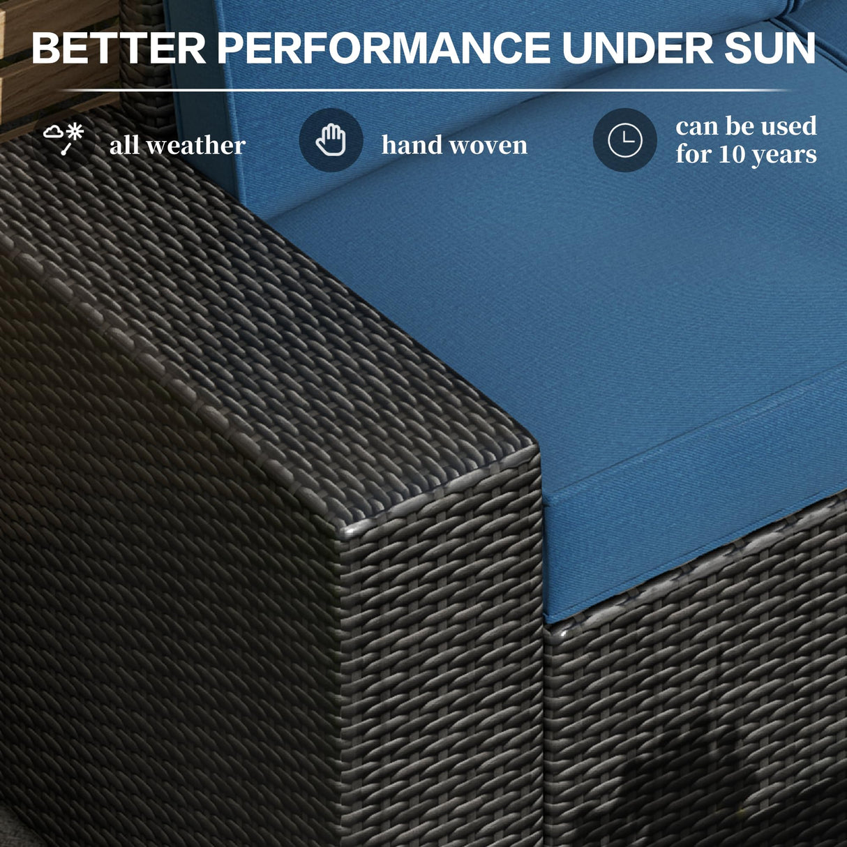 Aohanoi 6 Pieces Patio Furniture Set, Outdoor Sectional Set of 6 w/Wide Armrest, Waterproof Wicker Conversation Set for Backyard, Deck, Lake Blue Aohanoi