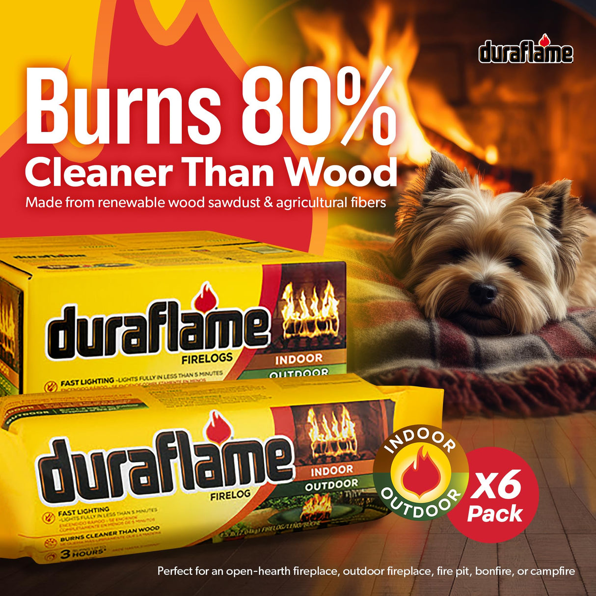 Duraflame 6-Pack Indoor/Outdoor Logs for Fireplace & Fire Pit, 3-Hour Burn, 4.5lb Each Duraflame
