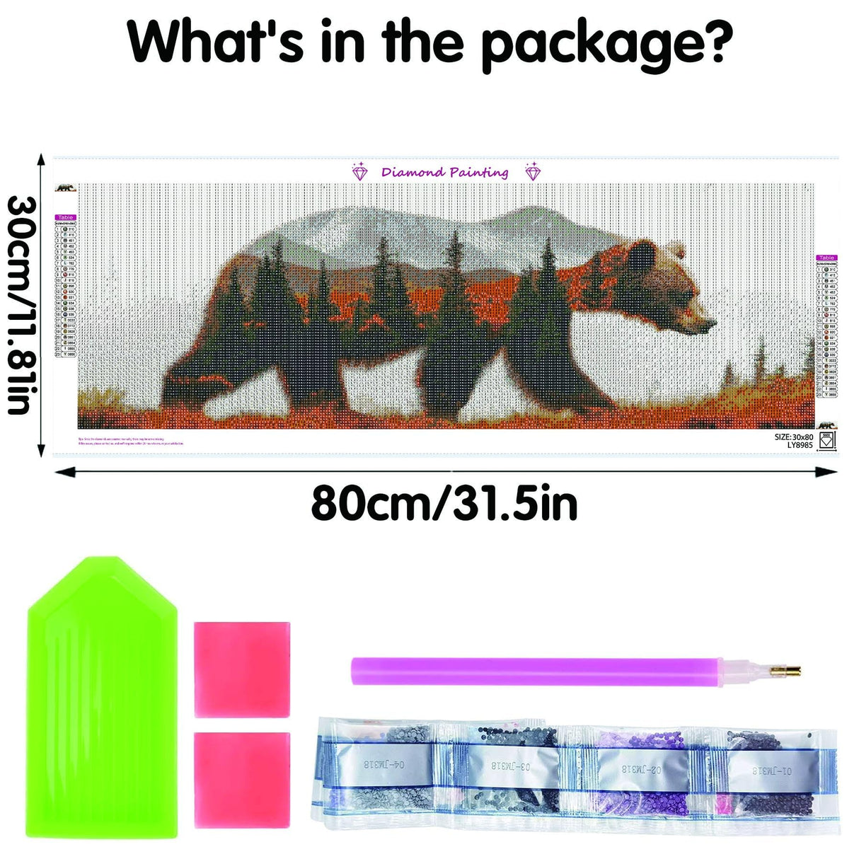 LOMSIOY 5D Large Diamond Art Kits for Adults, Bear Diamond Painting Kits for Beginner, Forests Diamond Art with Round Full Drill Rhinestone Crafts Gem Arts for Home Wall Decor 31.5 x 11.81 inch LOMSIOY