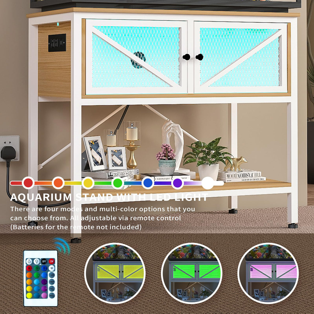 Avolander 40-50 Gallon Fish Tank Stand, Aquarium Stand with Power Outlets & LED Light, Cabinet for Fish Tank Accessories Storage, Heavy Duty Metal Frame, 760LBS Capacity, White Walnut Brown Avolander