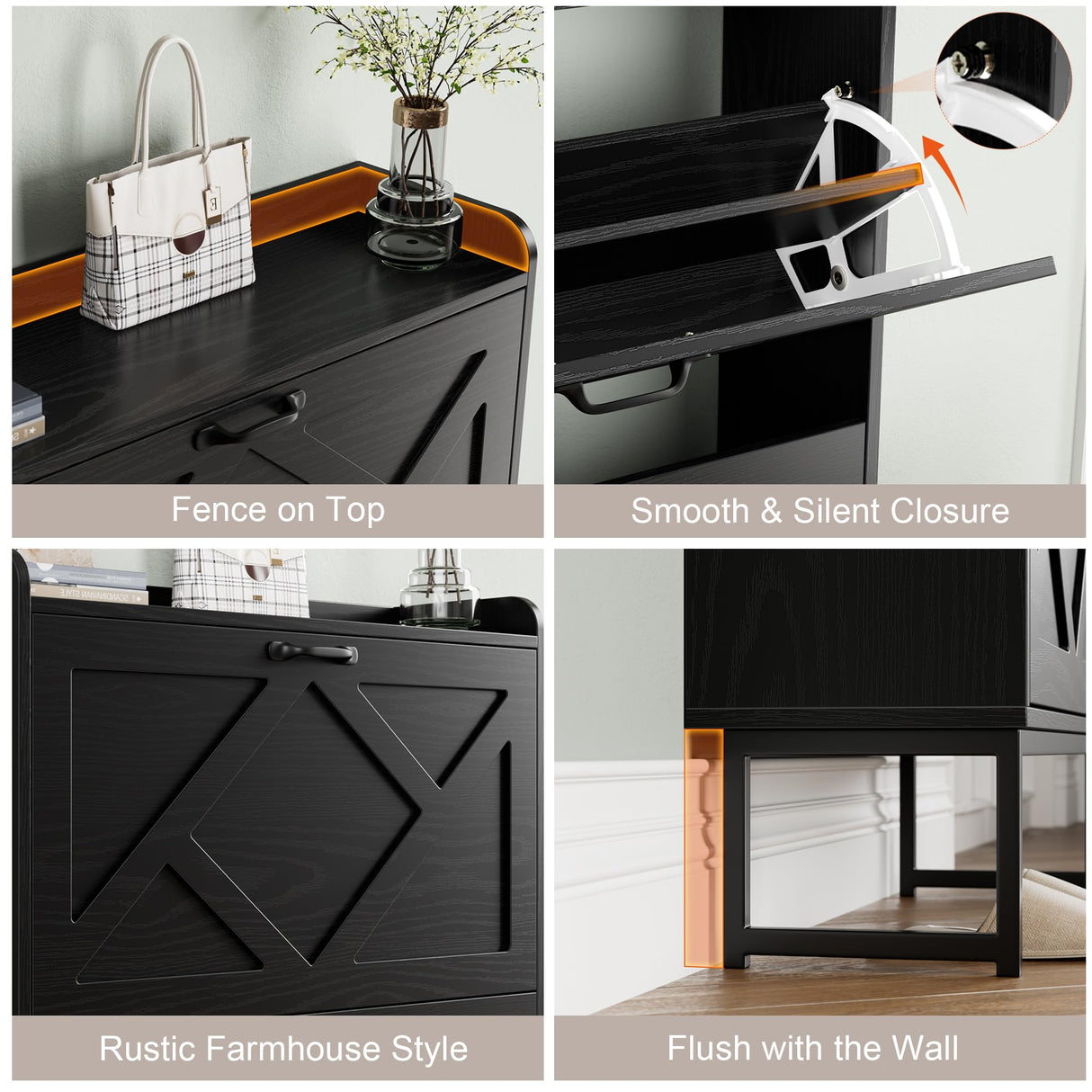 Nicetree Shoe Storage Cabinet with 2 Flip Drawers, Freestanding Shoe Organizer, Shoe Cabinet with Metal Legs, Narrow Shoe Rack Cabinet, Farmhouse Slim Shoe Cabinet for Entryway, Foyer, Hallway, Black Nicetree