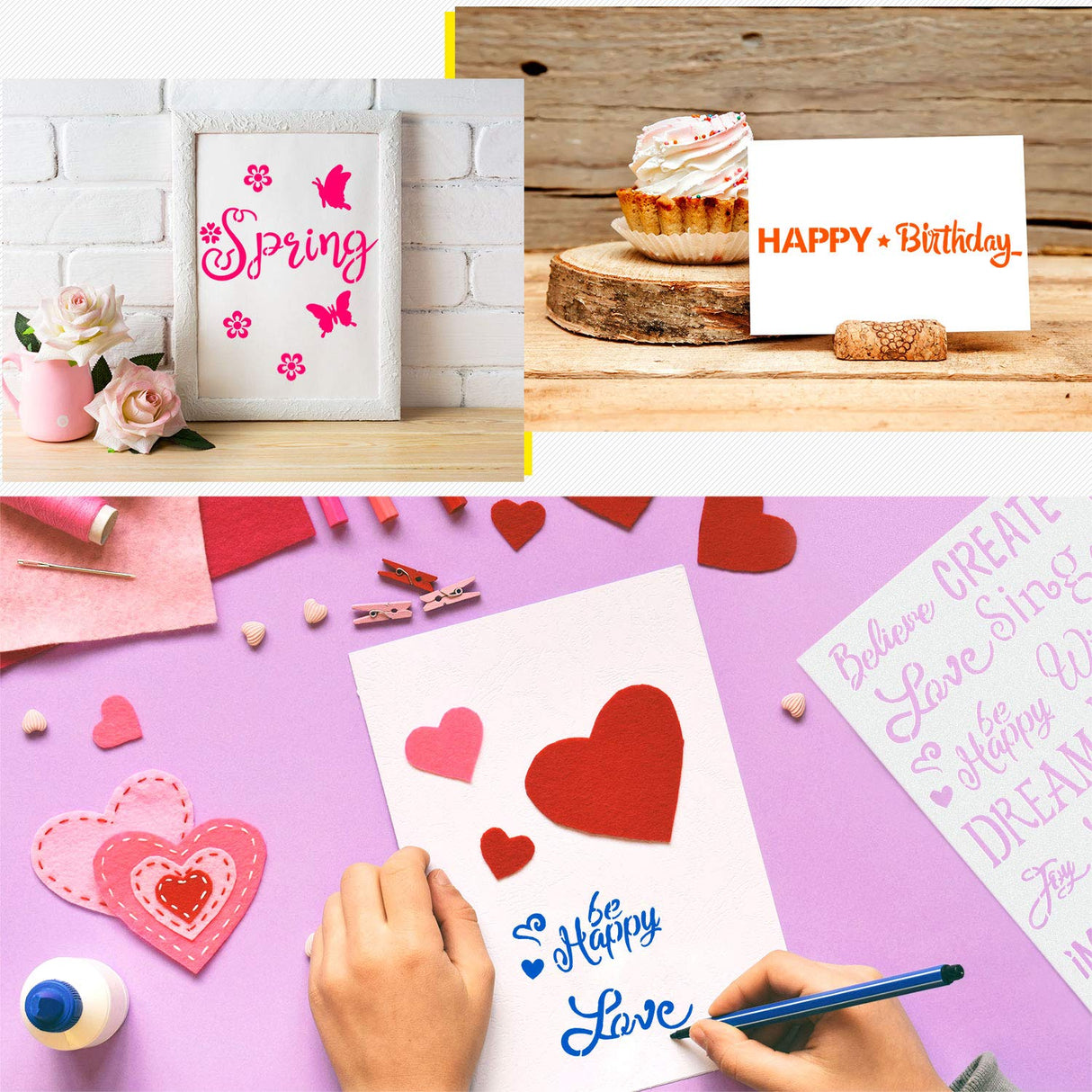 3 Pieces Plastic Painting Stencils 8 x 11 Inch Reusable Inspirational Word Stencils Template for Painting on Wood, Fabric, Paper, Wall DIY Drawing Craft Zonon