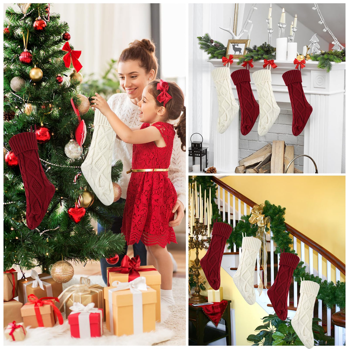 2 Pack Christmas Stockings, 18 Inches Large Cable Knitted Xmas Stocking for Fireplace, Christmas Tree, Holiday Party Decorations Hoiny