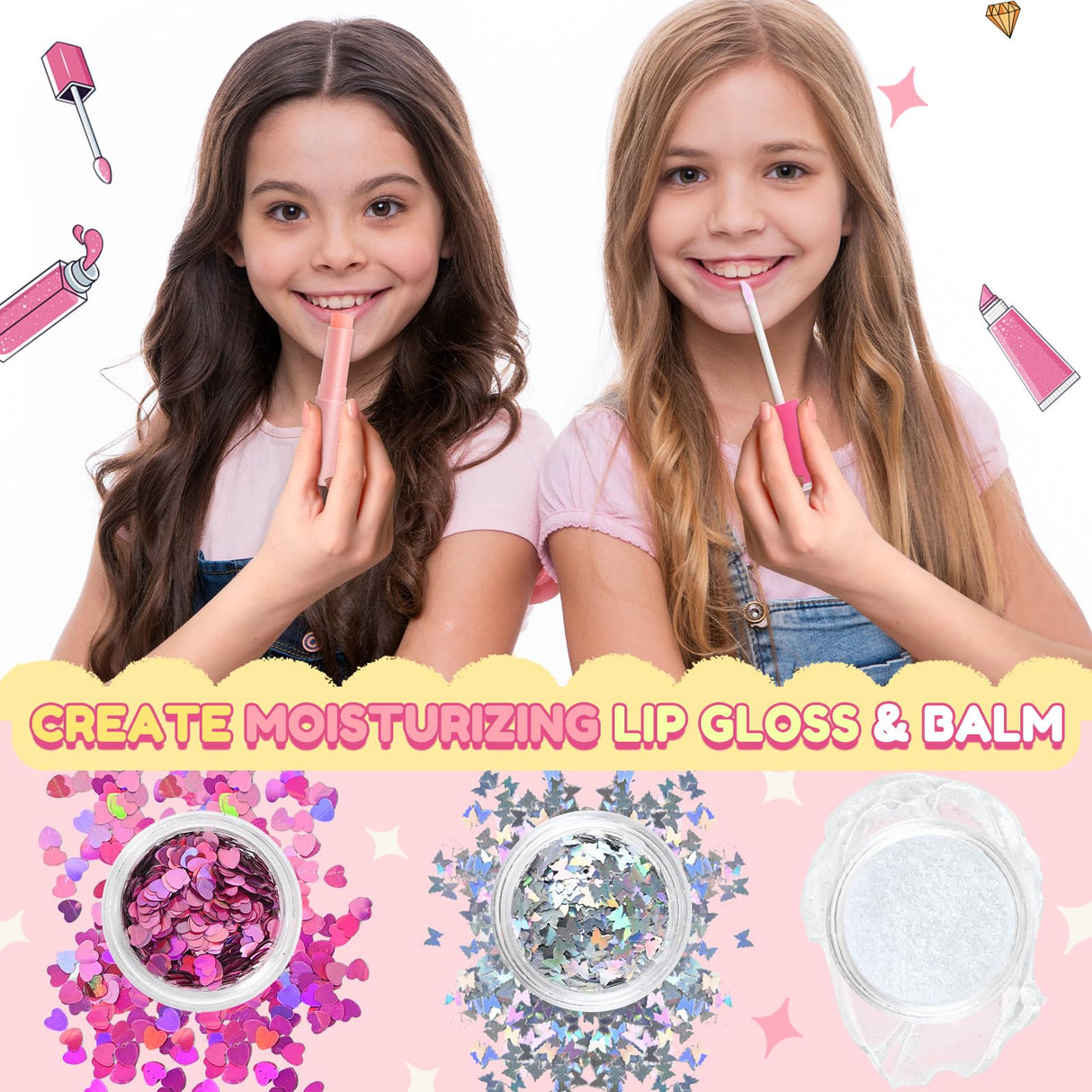 JCOOS Lip Gloss Making Kit and Lip Balm Making Kit, Make Your Own Lip Gloss Kit, Lip Balm Kit, Lipgloss Tubes, Moisturizing Base, Glitter, Kids Makeup Lipgloss Sets for Girls, Fun Stuff for Teens Gift Jcoos