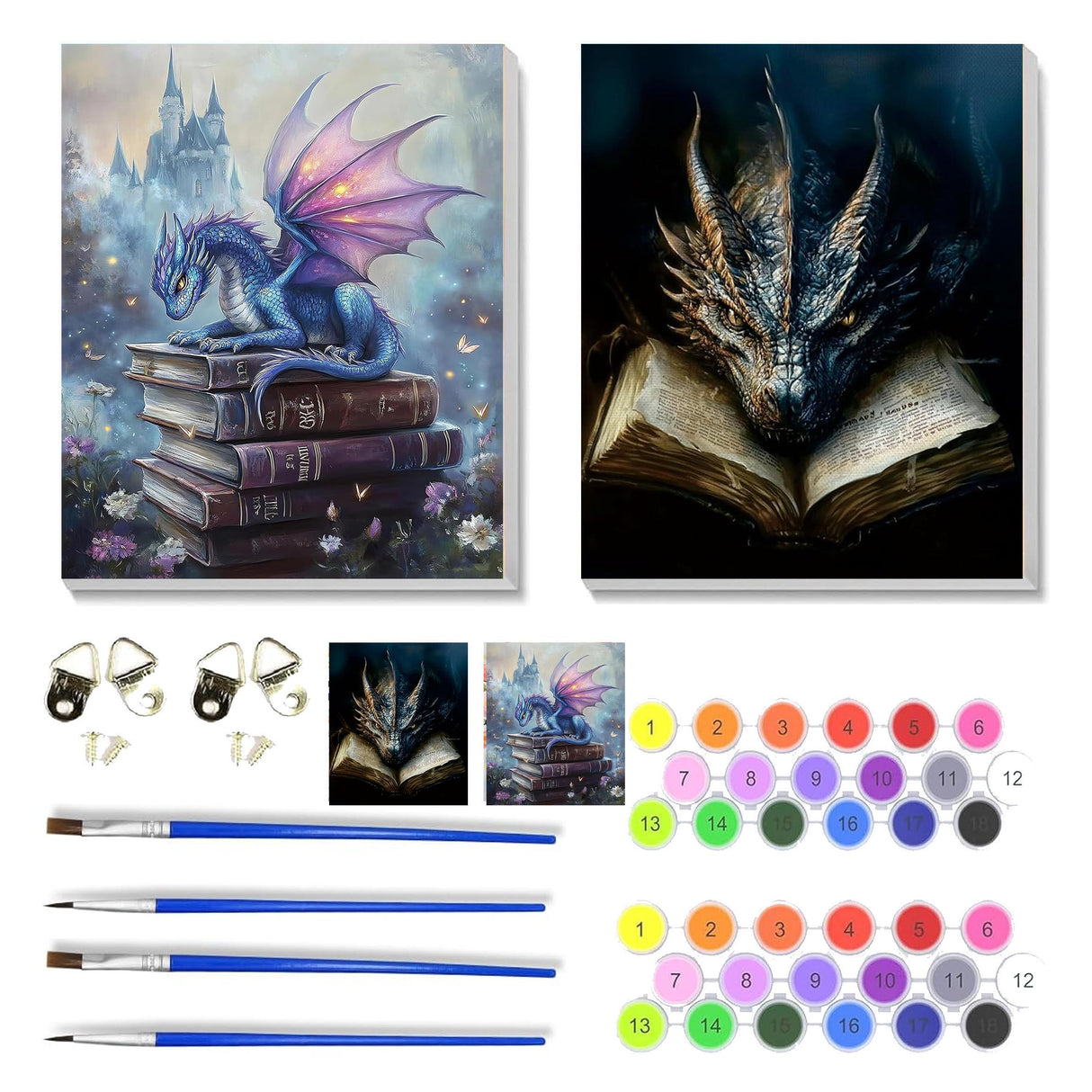 2 Pack Dragon Paint by Numbers Kit for Adults Beginner with Framed,Flower Easy Adult Paint by Number Kits on Canvas DIY Painting for Beginners Art by Numbers for Home Wall Decor 10x12 Inch NEGEKFKX