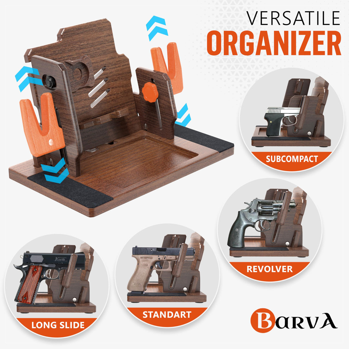 BarvA 2 Adaptive Wood Gun Racks Phone Docking Charging Station Gifts for Men Dad Birthday Ideas Nightstand Organizer Charging Dock Watch Charging Stand Wallet Key Gadget Device Bedroom Bedside Holder BarvA