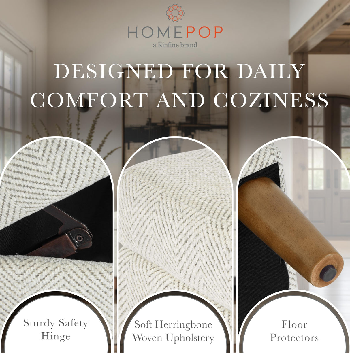 HomePop Malmo Decorative Storage Bench -Cream Chevron Woven HomePop