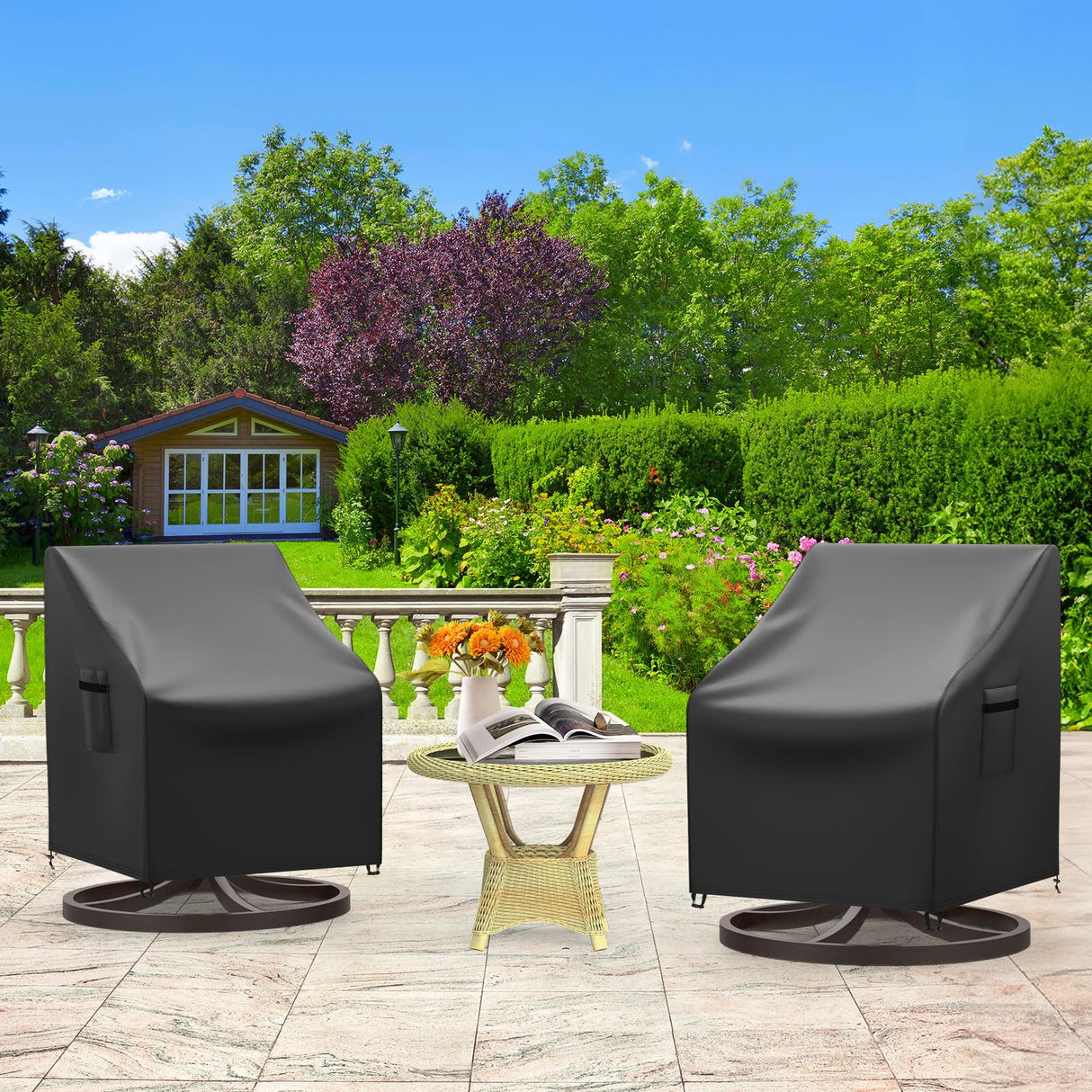 Mrrihand Outdoor Swivel Lounge Chair Cover Waterproof, 2 Pack Heavy Duty Patio Rocking Chair Covers for Outdoor Furniture, 33" W×37" D×38.5" H, Black Mrrihand