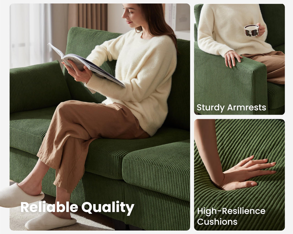 CHIC HOUSE Modular Sectional Sofa Corduroy Couch, Customizable U-Shaped Sofa with Storage Ottoman, Reversible Chaise for Living Room, Oversized L-Shaped Sofa Set (Green, 6 Seater Compact Sleeper) CHIC HOUSE