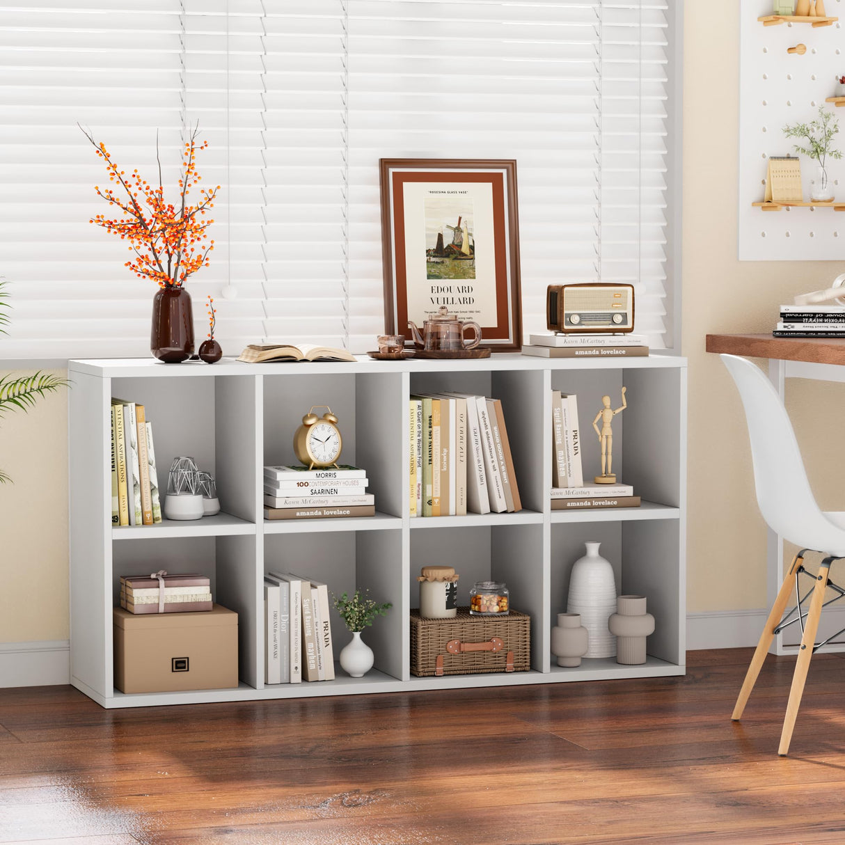 YESHOMY 8 Cube Bookcase, Open Frame 2-Tier Book Shelf, Bookshelf Storage Organizer with Adjustable Shelves for Organization, Room Decor, Milk White YESHOMY