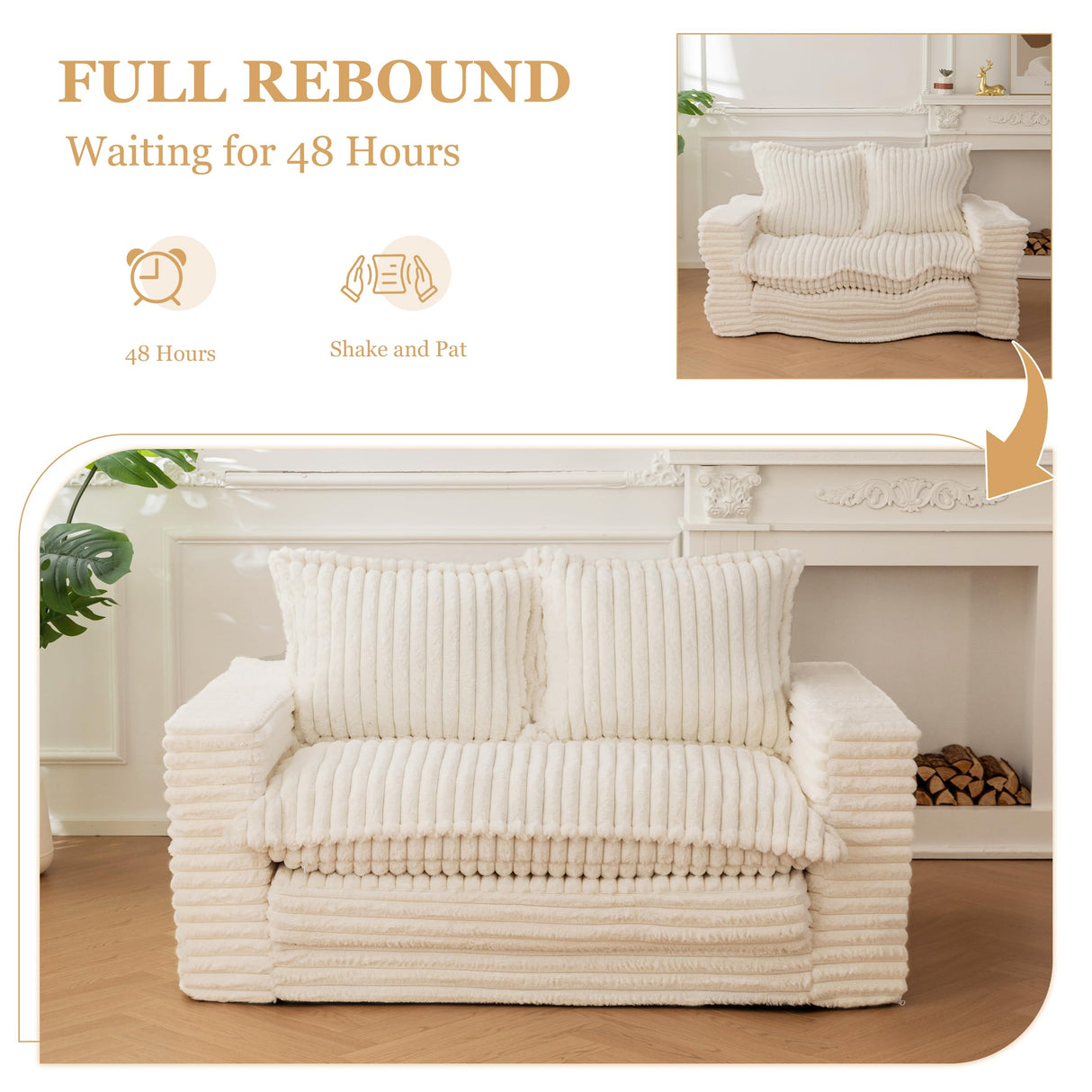 Loveseat Sleeper Sofa, Convertible Sofa Bed Couch Futon Couches for Living Room, 3-in-1 Pull Out Floor Couch with Washable Cushion and Pillows, Beige YOSHOOT