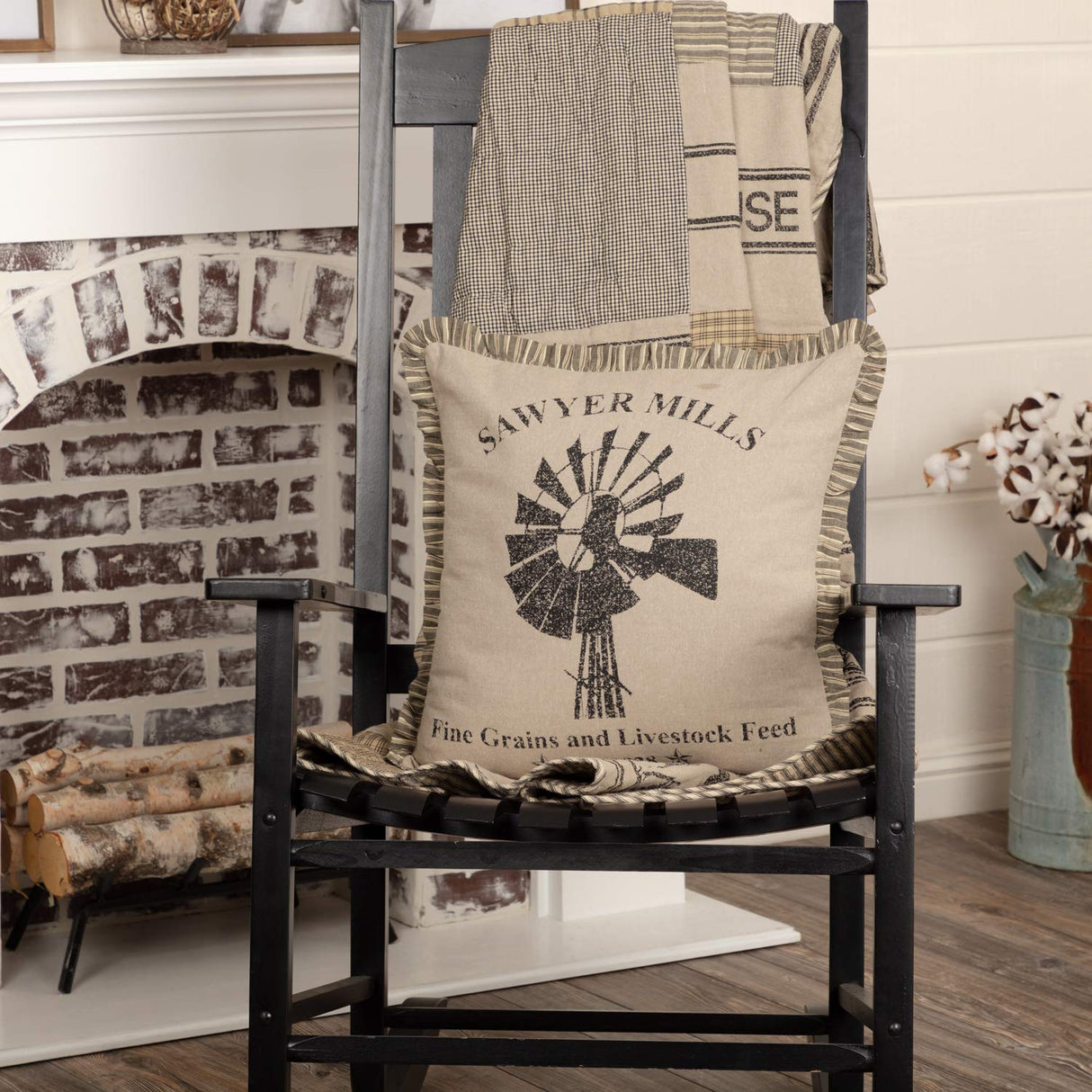 VHC Brands Farmhouse Sawyer Mill™ Charcoal Windmill Throw Pillow, Tan VHC Brands