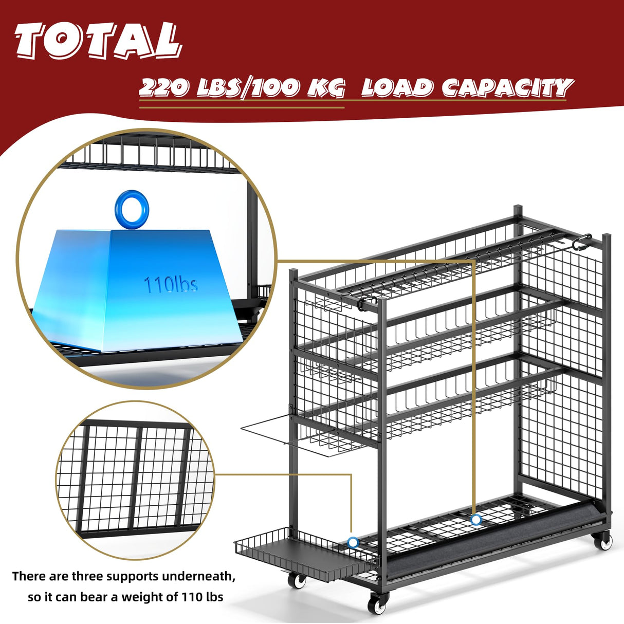 ztysn Fishing Rod Storage With 15 Hooks For Garage, 45.2in Extra Large Fishing Pole Holder Gear Organizer Rack Up To 20 Rods, Tackle Box Reel Storage Cart ztysn