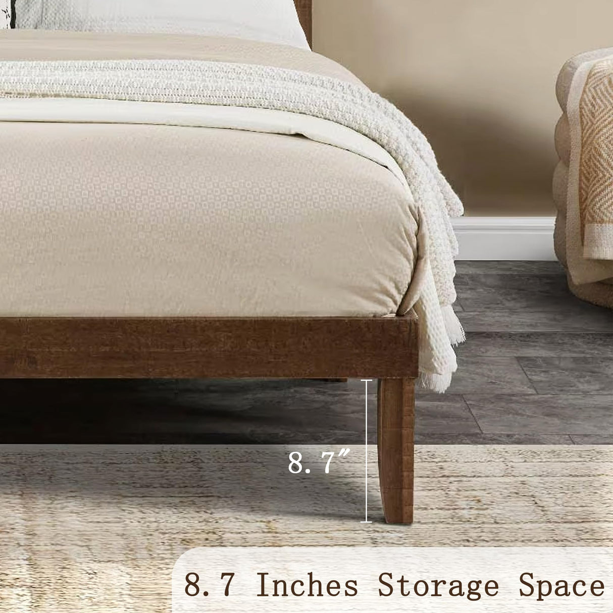 Krinana Wood Queen Size Bed Frame, Mid Century Modern Platform Bed with Headboard, Wooden Slat Support, No Box Spring Needed, Easy Assembly (Brown, Queen) Krinana