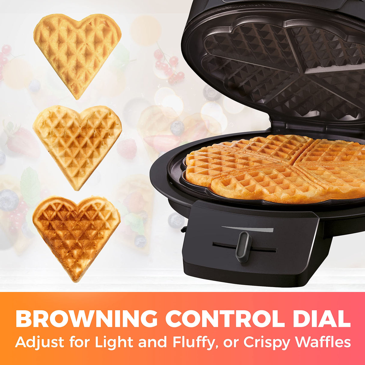 Mueller Heart Waffle Maker, 5 Waffle Iron, Adjustable Browning Control & Nonstick, Cool Touch Handle, Easy to Clean, Small Kitchen Appliances MÜELLERHOME