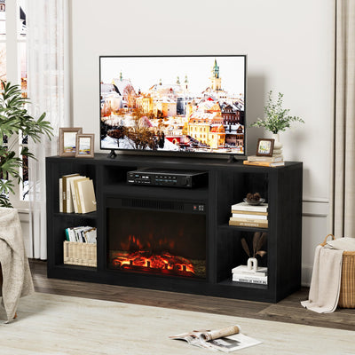 Furniwell Fireplace TV Stand for 65 Inch TV, Media Entertainment Center Console Table with 26" Electric Fireplace, Farmhouse TV Stand with Storage Cabinet for Living Room (Black)