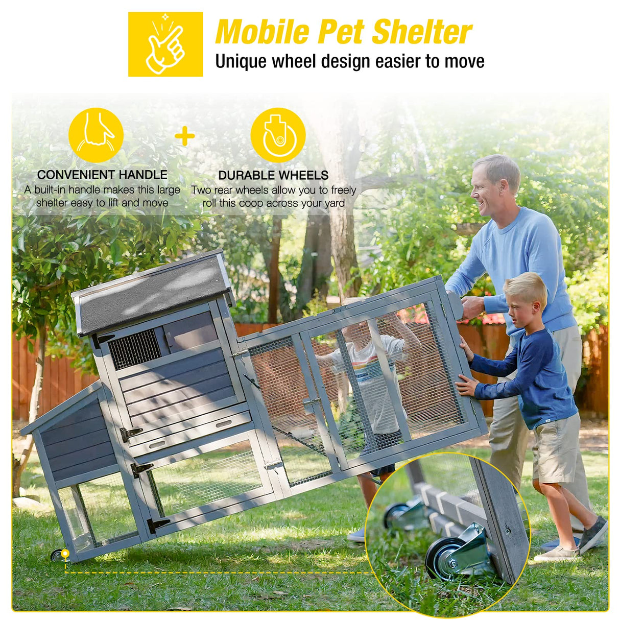 Aivituvin Chicken Coop Expandable Chicken House with Wheel Large Hen House Movable Poultry Cage, Easy Combination with Second Coop Aivituvin