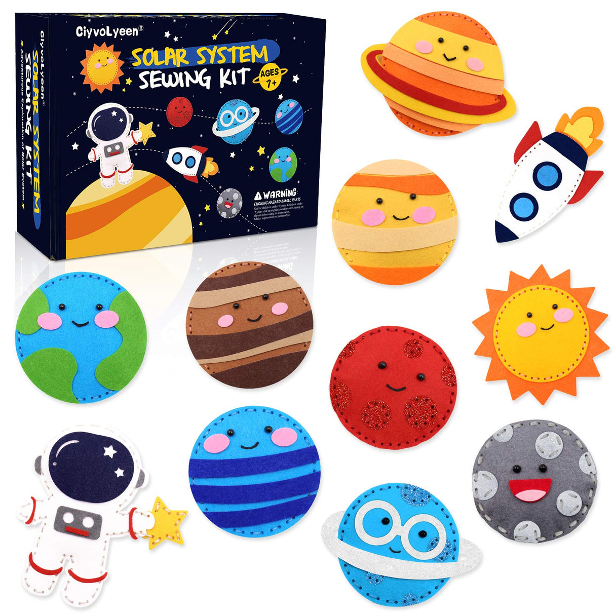 CiyvoLyeen Space Sewing Kit for Kids Solar System DIY Activity Kids Felt Craft Supplies for 7 8 9 10 11 12 Girls and Boys Educational Beginners Sewing Set of 11 CiyvoLyeen